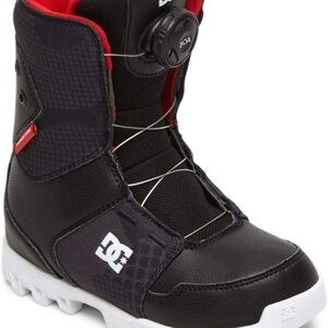 DC Black and Red Snowboard Boots with White Soles
